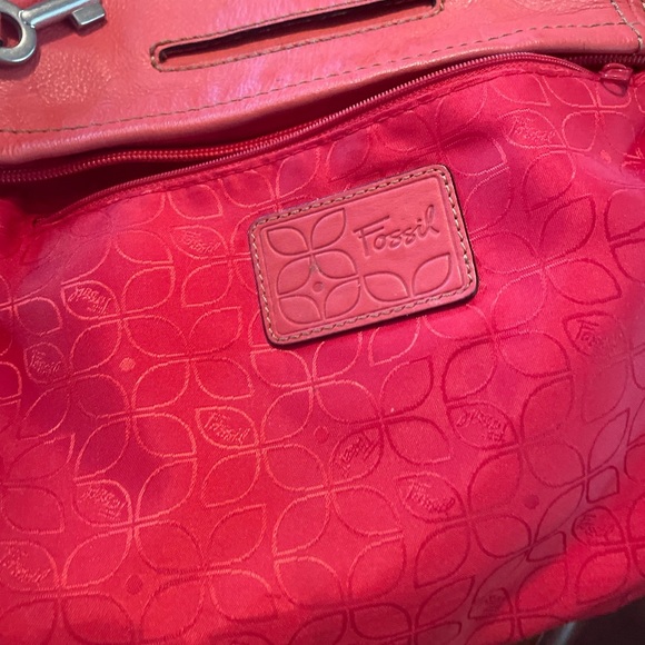 Fossil Pink/Orange Coral  Leather Shoulder Bag - Picture 3 of 6